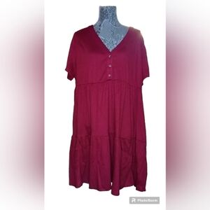 NWT Knox Rose Safari Red Short Babydoll Dress Tiered Skirt Short Sleeves…